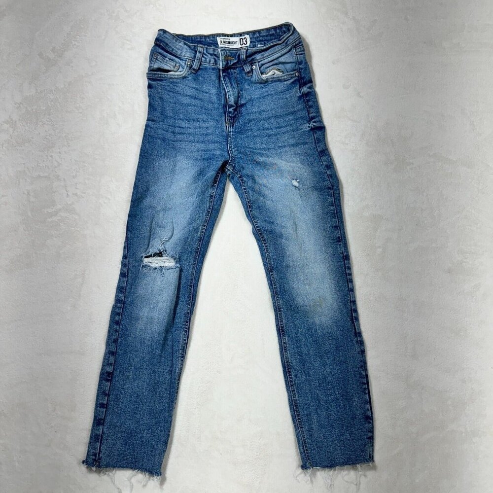Refuge Denim Womens Size 3 Straight Leg Distressed Jeans Blue Dark Wash Cotton